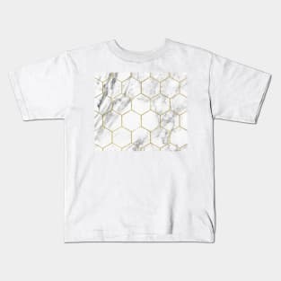 White marble with gold geometric beehive Kids T-Shirt